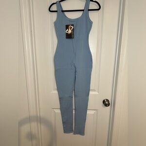 Naked Wardrobe Blue Ribbed Jumpsuit